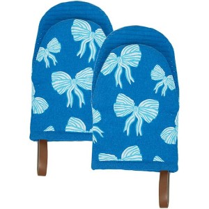 Folkulture Mini Oven Mitts Heat Resistant | (5.75 x 9) Set of 2 Short Blue Oven Mitts with Hanging Loop | 100% Cotton Oven Gloves - 1 of 4