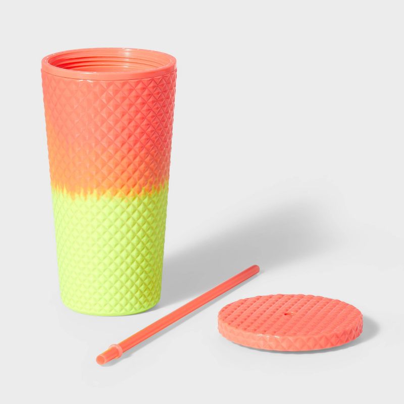 23oz Double Wall Texture Diamond Tumbler with Straw Pink/Green - Sun Squad&#8482;, 2 of 4