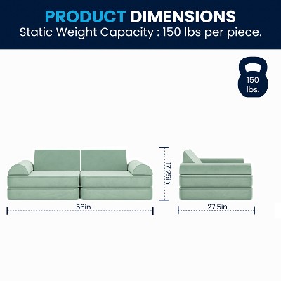 Sage Velvet Six-Piece Modular Kids Play Couch