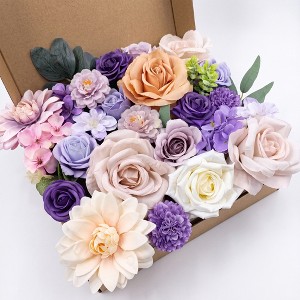 Garvee Purple Artificial Flowers Combo Mix Silk Rose and Dahlia