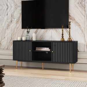 ChicFurnit Decorative Storage Cabinet Mid Century Modern TV Stand with Fluted Doors for Living Room, Black, 60.00"*19.30"*5.50" - 1 of 4