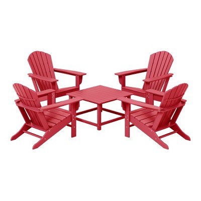 WestinTrends Dylan 5-Piece Outdoor Patio HDPE Adirondack Chair With Square Coffee Table Conversation Set