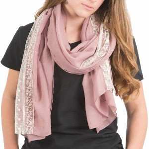 Pavilion Gift Company - Pink - 70" x 30" Lace Accent Scarf - Sweaters and Shawls - 1 of 2