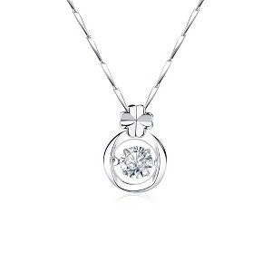 Silver Necklace for Women - HTUTWOO™ Dancing Diamond Cubic Zirconia, Smart four-leaf clover pendant, With sterling silver 15.7+2 inch long chain - 1 of 4