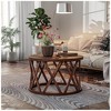 COZAYH Rustic Round Coffee Table with X-Motif Base for Living Room, Brown - 3 of 4