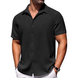 COOFANDY Mens Short Sleeve Button Down Shirts Waffle Shirt Casual Beach Summer Shirts Wrinkle Free Vacation Shirts - 1 of 4