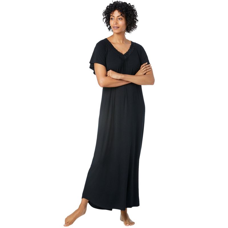 Dreams & Co. Women's Plus Size Lace Knit Gown, 1 of 2