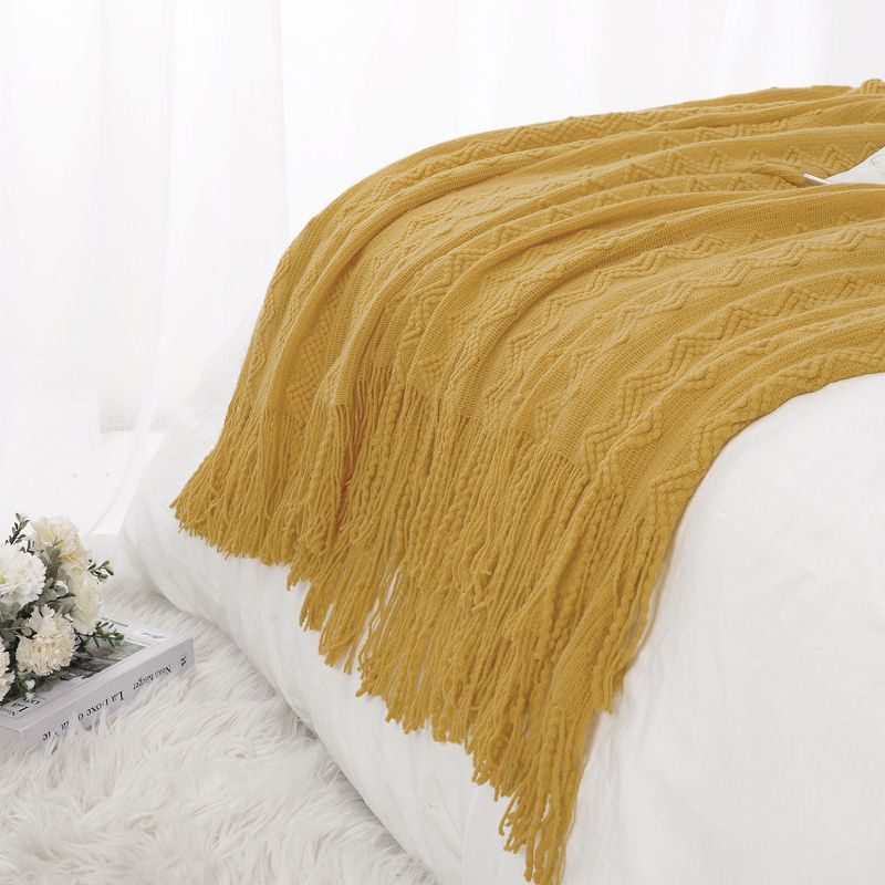 PiccoCasa Wavy Pattern Decorative Knit with Tassels Throw Blanket, 4 of 9