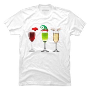 Men's Design By Humans Red Wine Glass Santa Elf Hat Reindeer Horn Christmas By Forever9 T-Shirt - 1 of 4