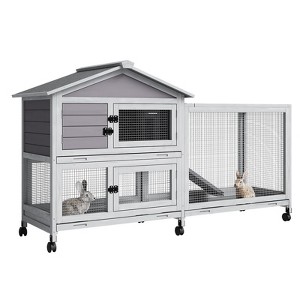 2-Tier Rabbit & Chicken Cage w/Wheel, Ramp, 4 Doors & Tray - Indoor/Outdoor Use - 1 of 4