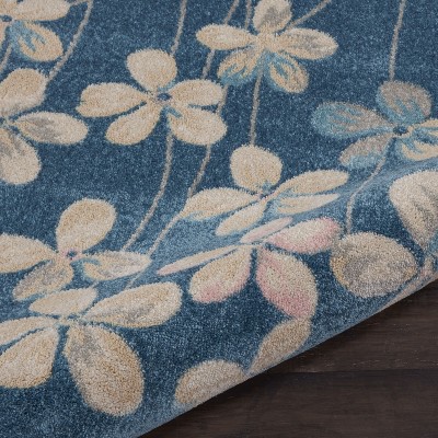 Handmade Turquoise Floral Viscose Rectangular 8' x 10' Rug