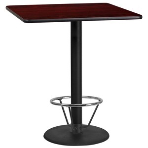 Flash Furniture 36'' Square Mahogany Laminate Table Top with 24'' Round Bar Height Table Base and Foot Ring - 1 of 1