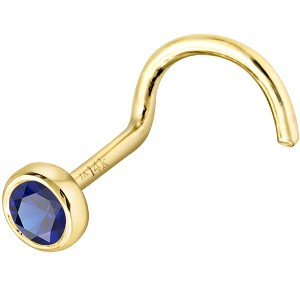 Jewelry Avalanche 22G 14K Gold Bezel-set Blue Sapphire Nose Screw Nose Stud - 1 of 3