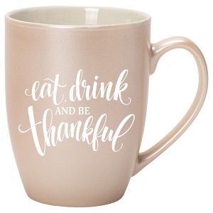Elanze Designs Eat Drink And Be Thankful Precious Pearl 10 ounce New Bone China Coffee Cup Mug - 1 of 4