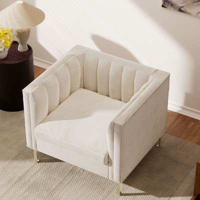 32 in. Wide Mid-Century Channel Tufted Velvet Accent Sofa Chair - Morden Fort
