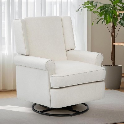 Upholstered Swivel Rocker Chair, 360° Glider, High-End Modern Design, Plush Comfort, Low-Noise, Easy Assembly for Living Room, Office, White