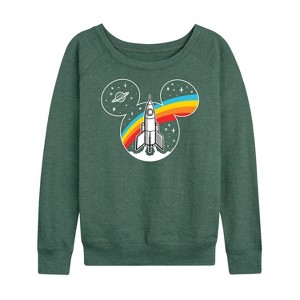 Women's - Disney - Retro Space Ear Silhouette with Rocket Lightweight French Terry Wide Neck Long Sleeve Graphic Shirt - 1 of 4