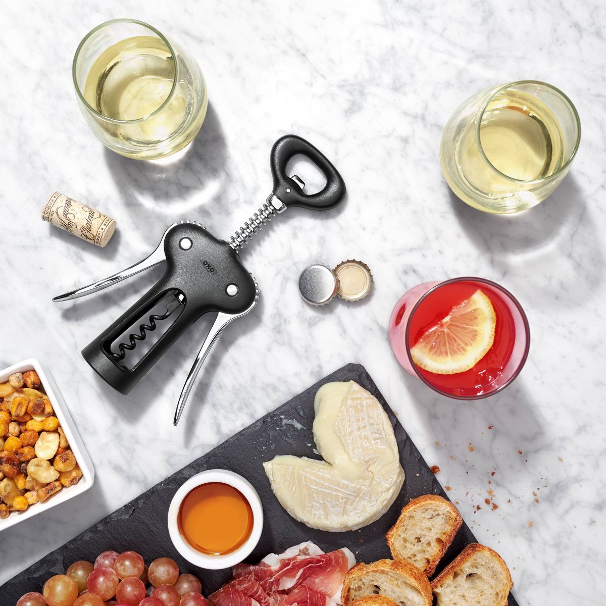 OXO All In One Winged Corkscrew: Manual Zinc Wine Bottle Opener, Hand Wash, Black - thumbnail 4