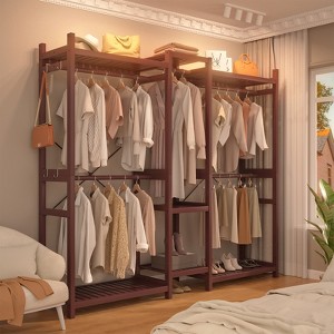Aheaplus Bamboo Closet System Clothes Rack, Large Freestanding Garment Rack Clothing Rack for Hanging Clothes - 1 of 4