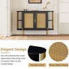 2-Door Elegant Curved Dining Cabinet with Gold Trim and Woven Rattan Doors for Dining Room (White) - 3 of 4