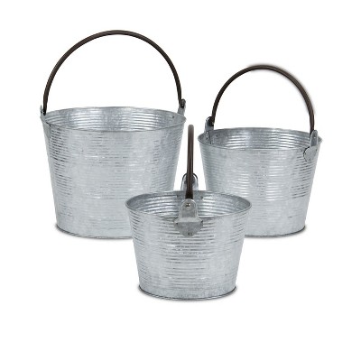 Cheung's Georgina Set of 3 Ridged Tapered Metal Buckets