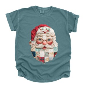 Santa Face Patchwork Print - Women's Garment Dyed Tee - 1 of 4