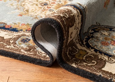 Light Blue and Ivory Hand-Tufted Wool Area Rug