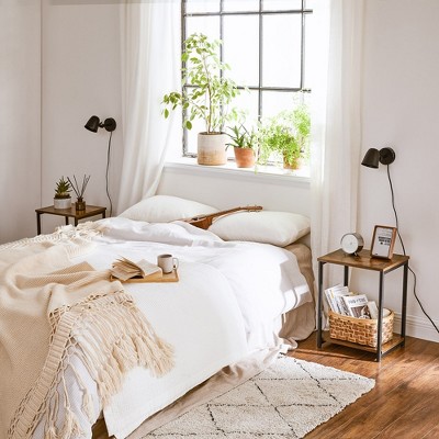 Rustic Brown and Black 2-Tier Particleboard End Tables Set
