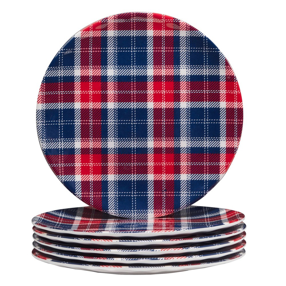 Photos - Plate Certified International Set of 6 Patriotic Plaid Melamine Salad/Dining  - Certified Internat 