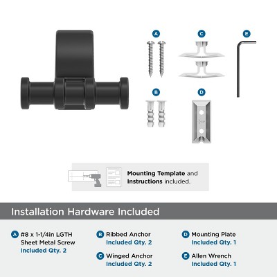 Matte Black Double Prong Wall Mounted Robe Hook