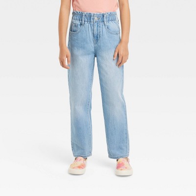 Girls' Relaxed Paperbag High-Rise Waist Jeans - Cat & Jack™ Light Wash