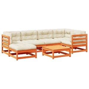 vidaXL Patio Sofa Set - 7 Piece Modular Outdoor Furniture in Wax Brown Pine Wood with Cream Cushions - Garden/Patio Seating Arrangement - 1 of 4