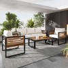 Outdoor 4-Pieces Sofa Set, Garden Sofa Set with Acacia Wood Tabletop Coffee Table, Sofas with Metal Frame and Removable Cushions–Cuddlewood - 2 of 4