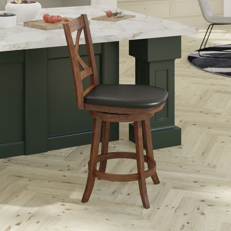 Emma and Oliver Wooden Crossback Pub Style Barstool with Padded Faux Leather Swivel Seat, 4 of 12
