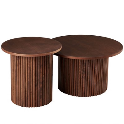 Maliang 2 Pieces Round Coffee Tables, MDF Table-top with Metal Base, Sofa Side Table for Living Room, Reception Room