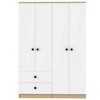 4-Door Wardrobe Closet Clothing Armoire Storage Cabinet with Drawers, Shelf & Hanging Rod, White & Natural - ModernLuxe - 4 of 4