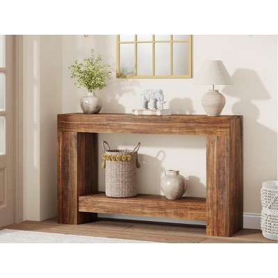 Homhougo 47.24 Inches Long Console Table for Entryway, 2-Tier Large Sofa Table with Storage,Farmhouse Console Table Brown