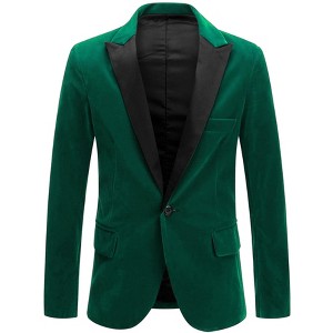 Lars Amadeus Men's One Button Party Prom Tuxedo Velvet Suit Blazer - 1 of 4