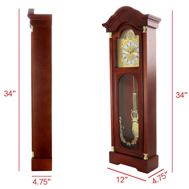 Bedford Clock Collection 33 Inch Chiming Pendulum Wall Clock in Antique Cherry Oak Finish, 3 of 7