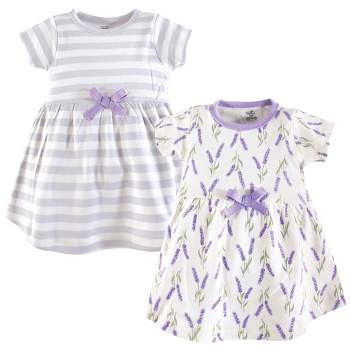 Touched by Nature Baby and Toddler Girl Organic Cotton Short-Sleeve Dresses 2pk, Lavender