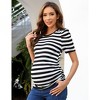 Women's Maternity Shirts Pregnancy Casual Floral Printed Tops Puff Short Sleeve Striped Ruched Side Tunic Top - 3 of 4