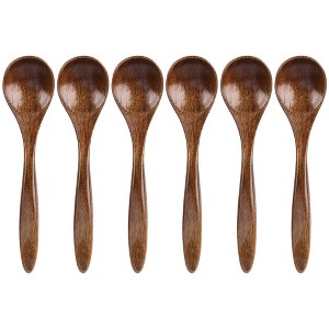 Unique Bargains Wooden Natural Grain Home Kitchen Soup Oil Salt Sugar Dining Spoons 5.5" Length Brown 6 Pcs - 1 of 4