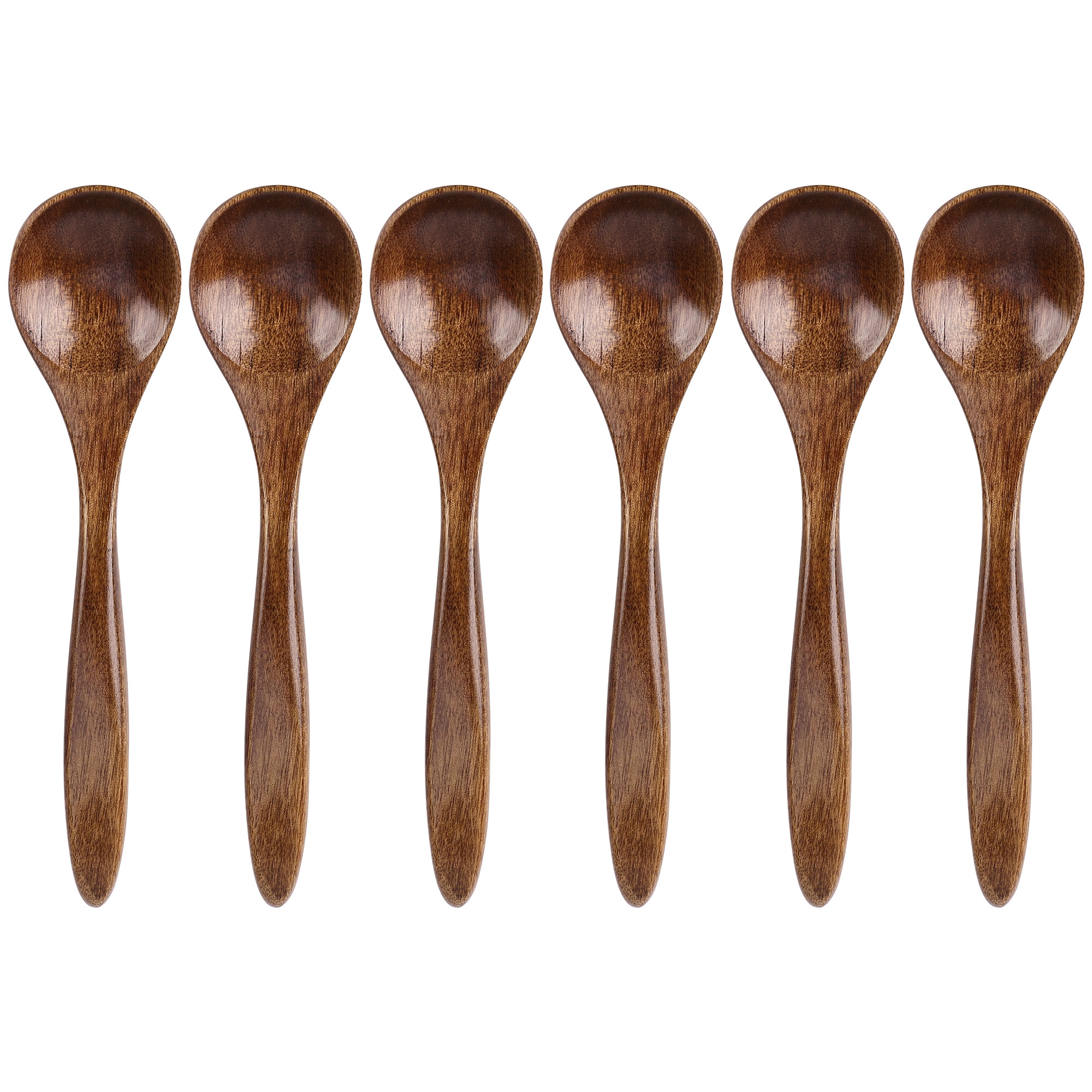 Unique Bargains Wooden Natural Grain Home Kitchen Soup Oil Salt Sugar Dining Spoons 5.5" Length Brown 6 Pcs