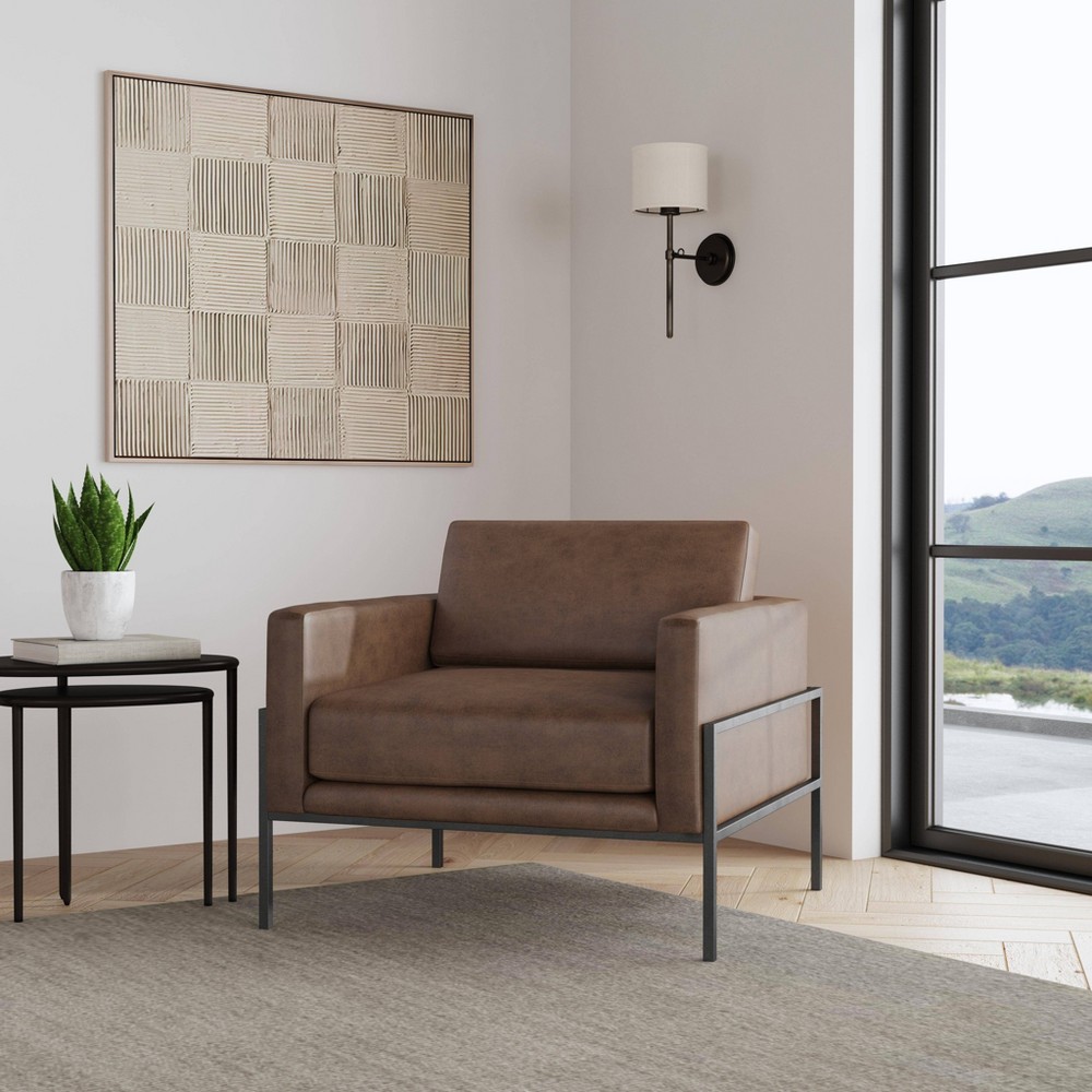 HomePop Metal Frame Faux Leather Accent Chair Brown: Modern Side & Reading Chair, Easy to Move