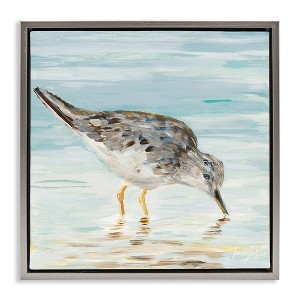 Stupell Industries Sandpiper on Shallow Beach Coast Floating Frame Canvas Art, Gray, 18" x 18" - 1 of 4