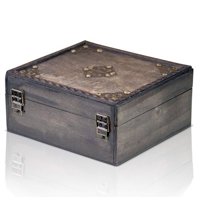 Brynnberg 8" Gray Wooden Treasure Chest with Brass Lock