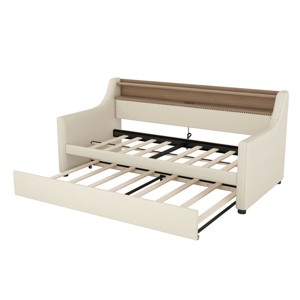 TopComfy Beds Twin Size Daybed with Storage Drawers Upholstered Design with Soft Padded Bedroom Furniture for Bedroom, Beige, 78.35"*10.24"*6.69" - 1 of 4