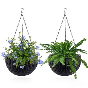 Gulches 45 Qt Black Polypropylene Hanging Planter with Self Watering Water Level Indicator Indoor Outdoor (13x13x8 in) 2-Pack - 1 of 4