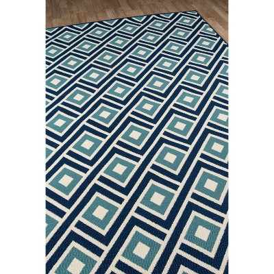 Blue Geometric Flat Woven Synthetic Runner Rug 2'3" x 7'6"