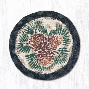 Earth Rugs Pinecone Jute Coaster – 5"x5" Nature-Inspired Square with Woodland Print and Rustic Braided Texture - 1 of 3